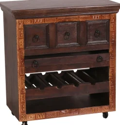 SIT Mehrzweckschrank »Xiamen Küchenwagen aus Altholz mit Rollen, Tablett & Stauraum« 3 Schubladen, Flaschenablage & herausnehmbares Tablett