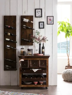 SIT Mehrzweckschrank »Xiamen Küchenwagen aus Altholz mit Rollen, Tablett & Stauraum« 3 Schubladen, Flaschenablage & herausnehmbares Tablett