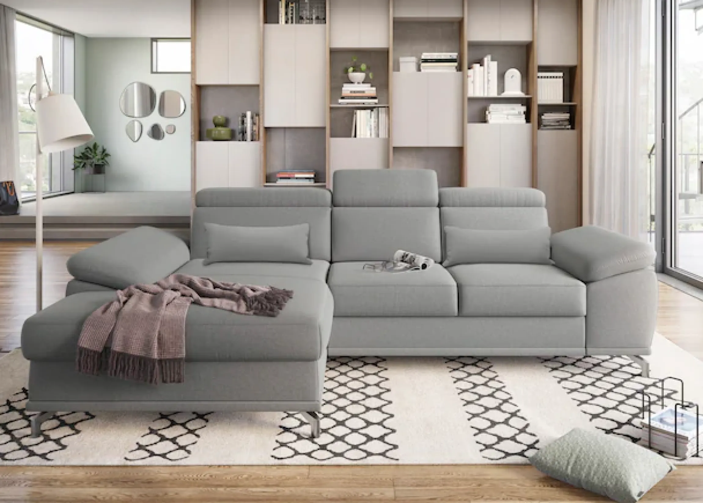 sit&more Ecksofa »Cabrio L-Form, B: 295 cm, mit Sitztiefen-, Arm- & Kopfteilverstellung« 2 Nierenkissen, Federkern, optional Schlaffunktion und Stauraum