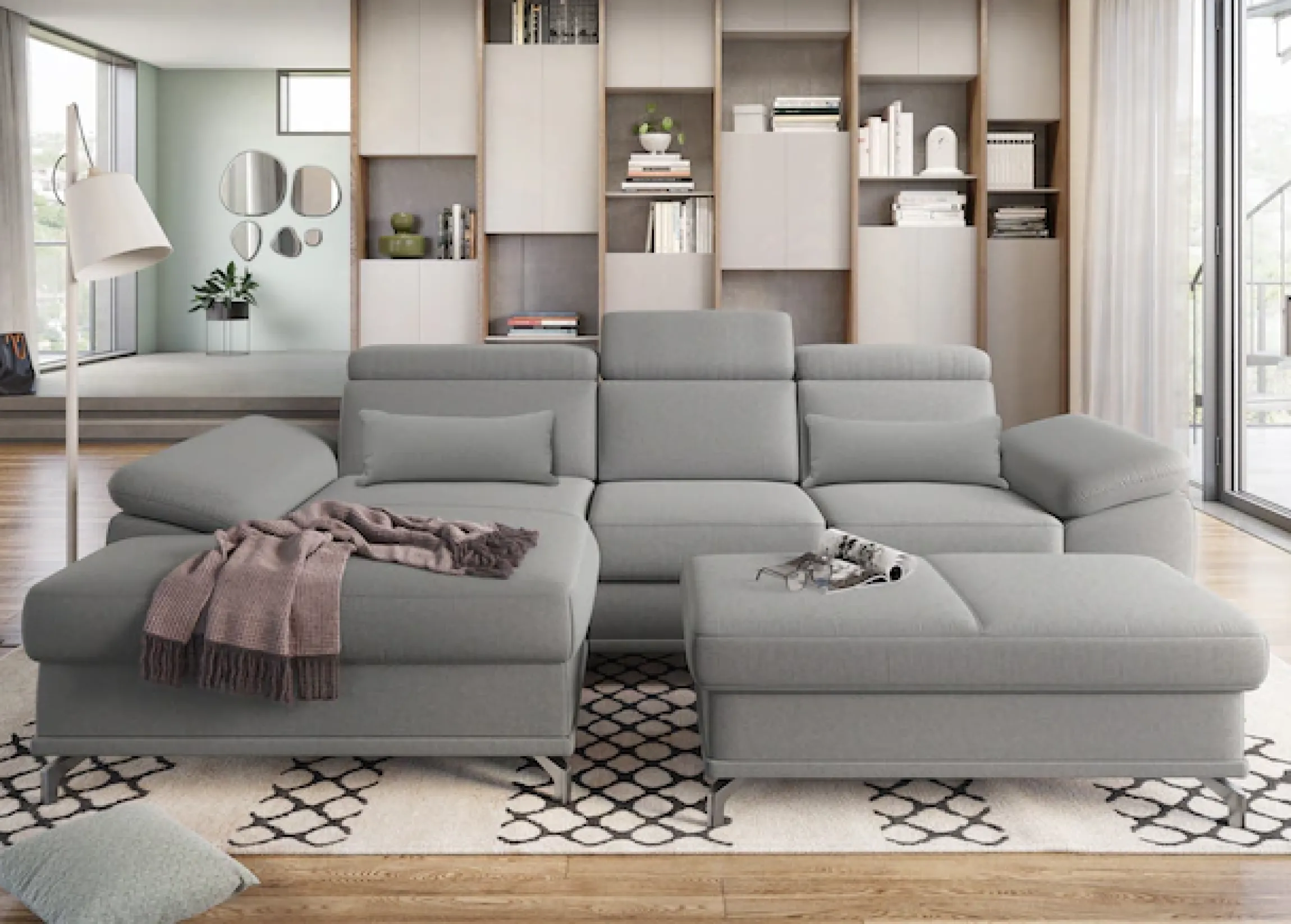 sit&more Ecksofa »Cabrio L-Form, B: 295 cm, mit Sitztiefen-, Arm- & Kopfteilverstellung« 2 Nierenkissen, Federkern, optional Schlaffunktion und Stauraum