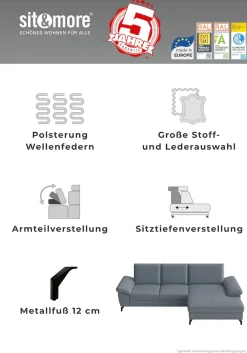 sit&more Ecksofa »Chelsea Leder L-Form, B:249 cm, inkl. Armteil- & Sitztiefenverstellung« optional mit Schlaffunktion und Bettkasten