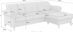 sit&more Ecksofa »Grenoble L-Form mit Federkern« wahlweise mit Schlaffunktion, Bettkasten, Arm- und Kopfteilverstellung