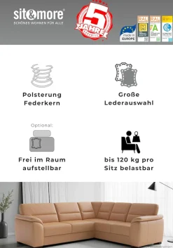 sit&more Ecksofa »Montego Leder, L-Form, B: 255cm« wahlweise mit Schlaffunktion und Schubkasten