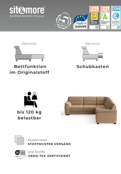 sit&more Ecksofa »Montego L-Form, B: 256 cm, große Stoffauswahl, Komfortsitzhöhe 46 cm« optional Schlaffunktion und Schubkasten mit Stauraum