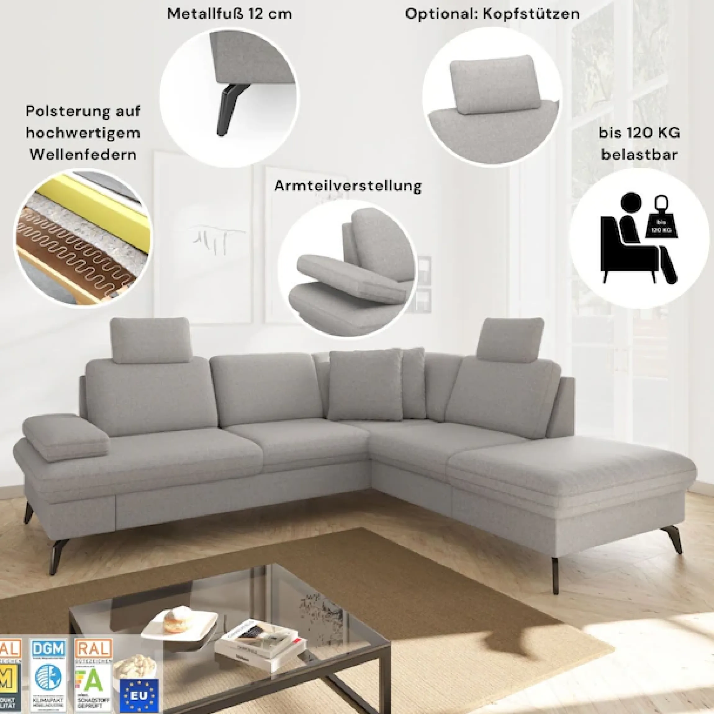 sit&more Ecksofa »Morris Jubi L-Form, B: 238 cm« mit Armteilfunktion & 1 Zierkissen, optional Schlaffunktion
