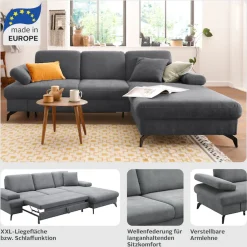 sit&more Ecksofa »Morris L-Form« mit Schlaffunktion, XXL-Sitzfläche, Armteilverstellung & Zierkissen