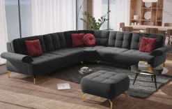 sit&more Ecksofa »Orient 1 L-Form« inkl. 4 Zierkissen mit Strass-Stein, goldfarbene Metallfüße