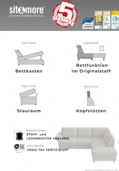 sit&more Ecksofa »Pamela L-Form, Leder, B: 218 cm« optional Armteilverstellung, Schlaffunktion & Bettkasten
