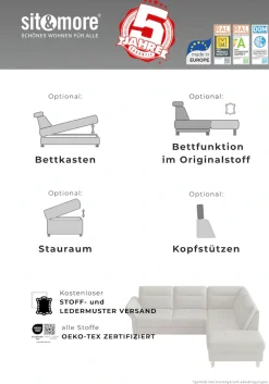 sit&more Ecksofa »Pamela L-Form, Leder, B: 218 und 230 cm« optional Armteilverstellung, Schlaffunktion & Bettkasten