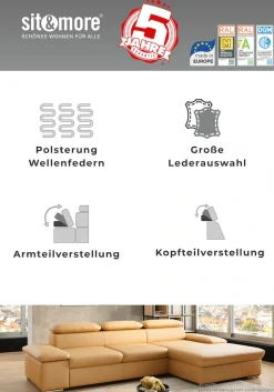 sit&more Ecksofa »Valantine L-Form, B: 272 cm, Leder, mit Arm- und Kopfteilverstellung« optional Schlaffunktion, Komfortsofa, modern