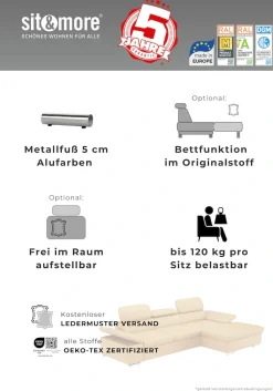 sit&more Ecksofa »Valantine L-Form, B: 272 cm, Leder, mit Arm- und Kopfteilverstellung« optional Schlaffunktion, Komfortsofa, modern