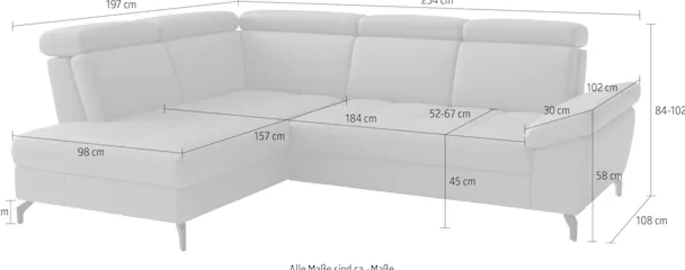 sit&more Ecksofa »Vanity L-Form, B: 254 cm, Leder« Inkl.Sitz-,Kopf-und Armteilverstellung