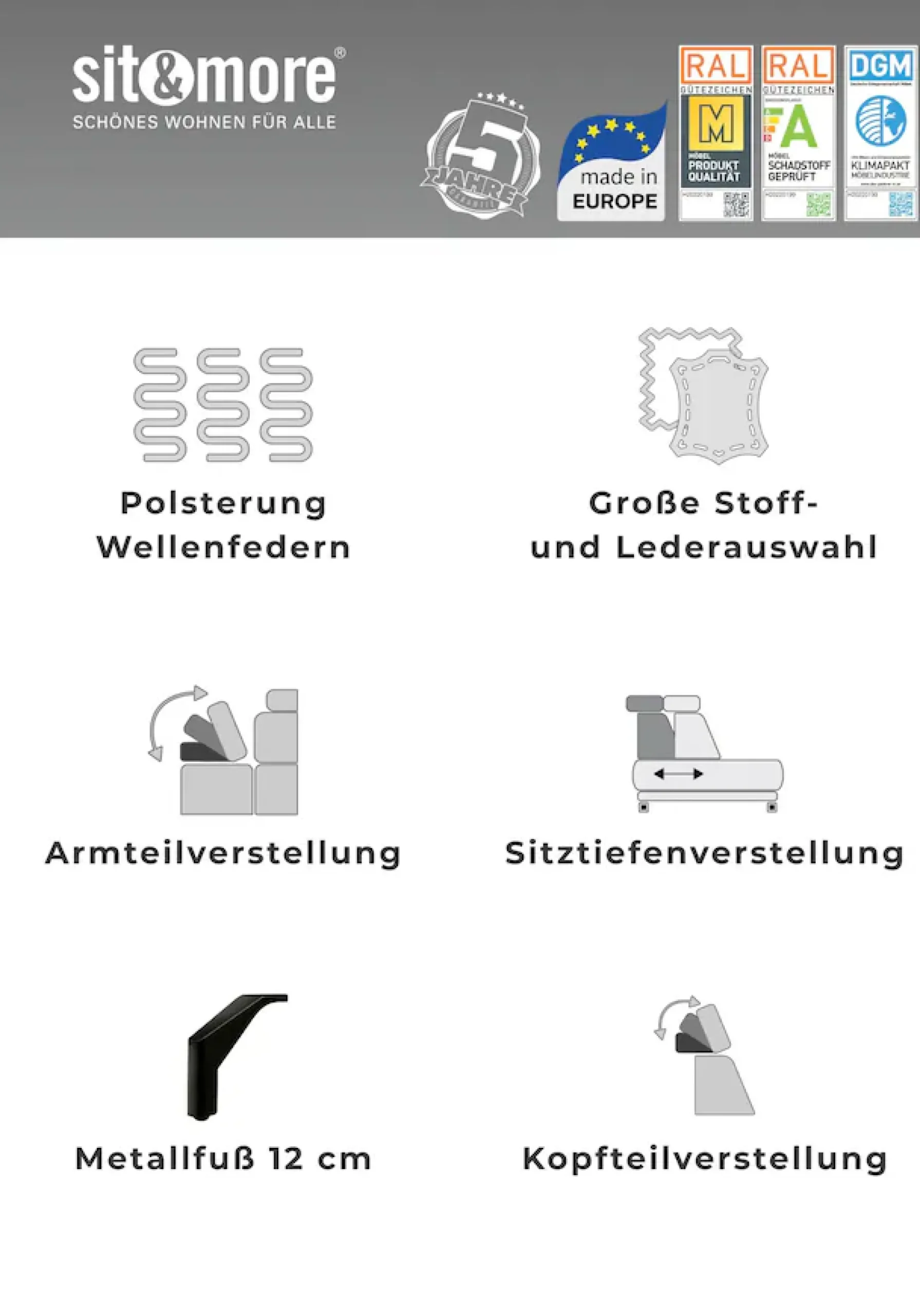 sit&more Ecksofa »Vanity L-Form, B: 254 cm, Leder« Inkl.Sitz-,Kopf-und Armteilverstellung