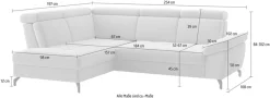 sit&more Ecksofa »Vanity; L-Form, B. 254 cm« Inkl.Sitz-,Kopf-und Armteilverstellung