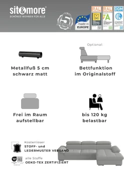 sit&more Ecksofa »Viola, L-Form, B: 260 cm« optional Schlaffunktion,inkl Armteil- & Kopfteilverstellung