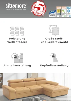 sit&more Ecksofa »Viola, L-Form, Leder, B: 249 cm« optional mit Schlaffunktion