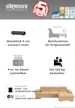 sit&more Ecksofa »Viola, L-Form, Leder, B: 249 cm« optional mit Schlaffunktion