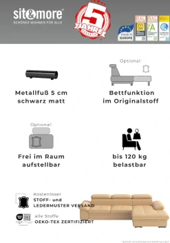 sit&more Ecksofa »Viola, L-Form, Leder, B: 249 cm« optional mit Schlaffunktion