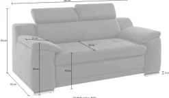sit&more 2-Sitzer »Andiamo, B: 180 cm, Kopfteilverstellung, komfortable Sitzhöhe 43 cm« Frei im Raum stellbar, hochwertige Verarbeitung, stilvolles Design