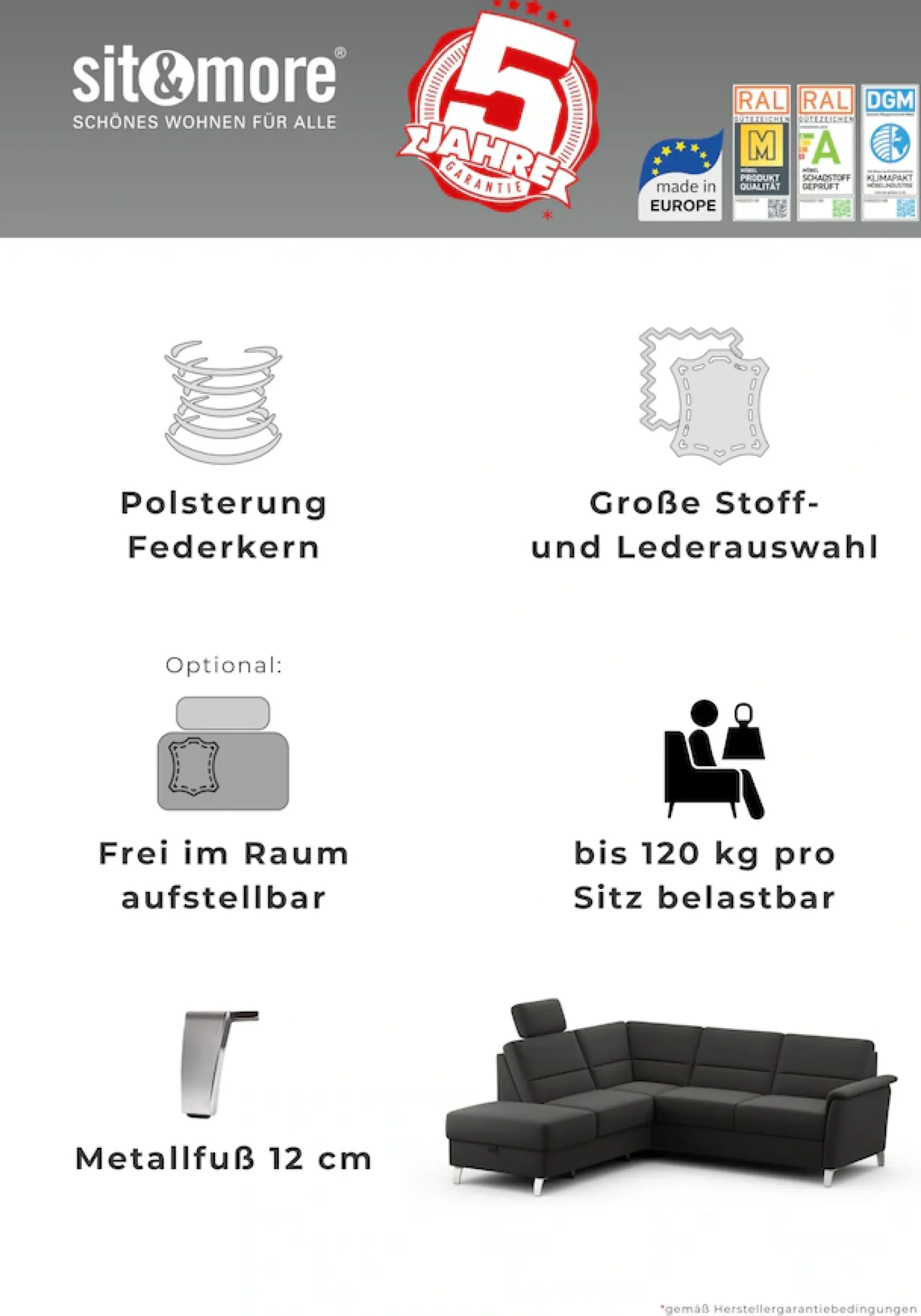 sit&more 2,5-Sitzer »Palmera, B: 179 cm« mit Federkern