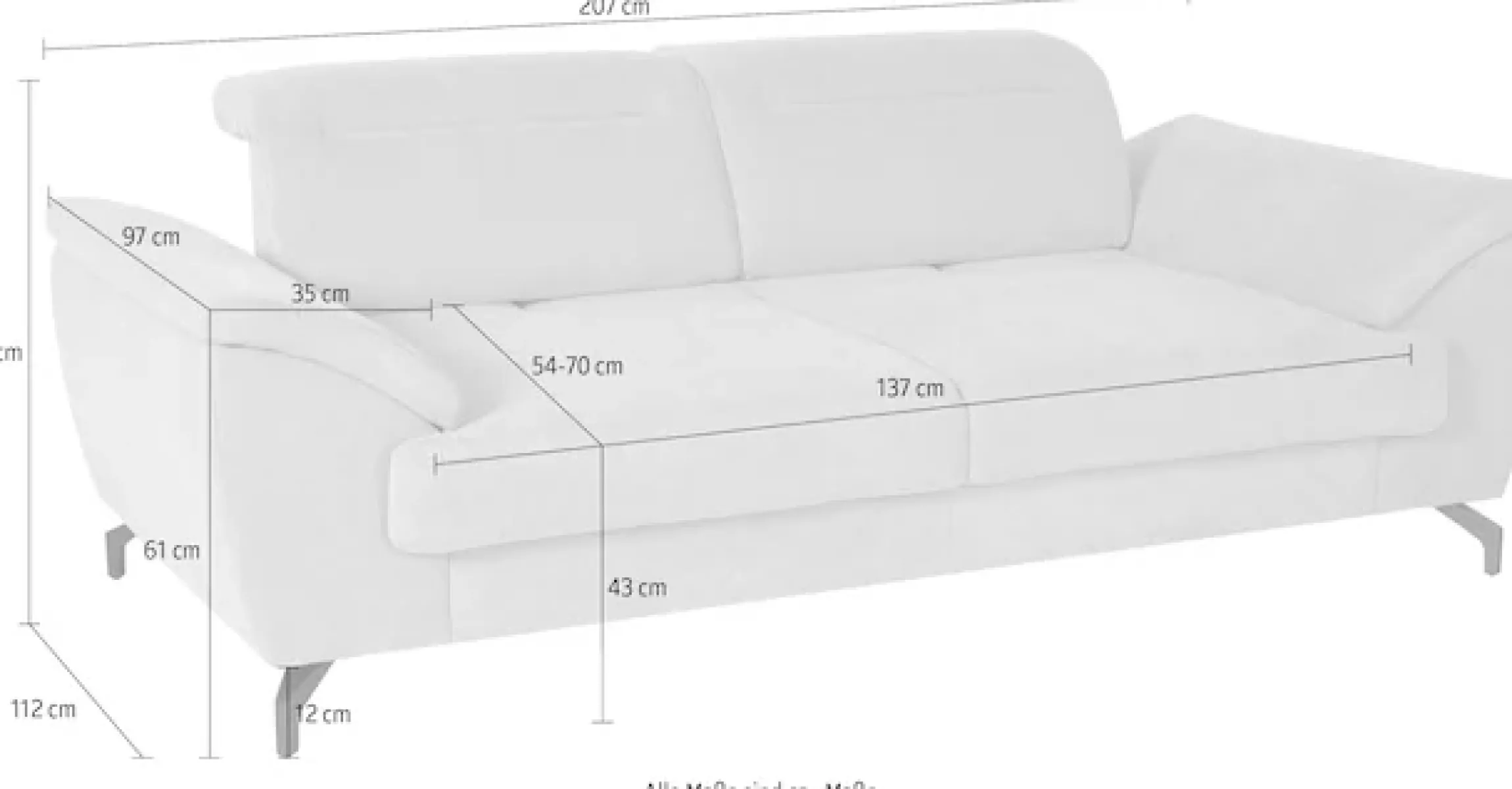 sit&more 2,5-Sitzer »Percy« 12 cm Fußhöhe, Sitztiefenverstellung, wahlweise Kopfteilverstellung