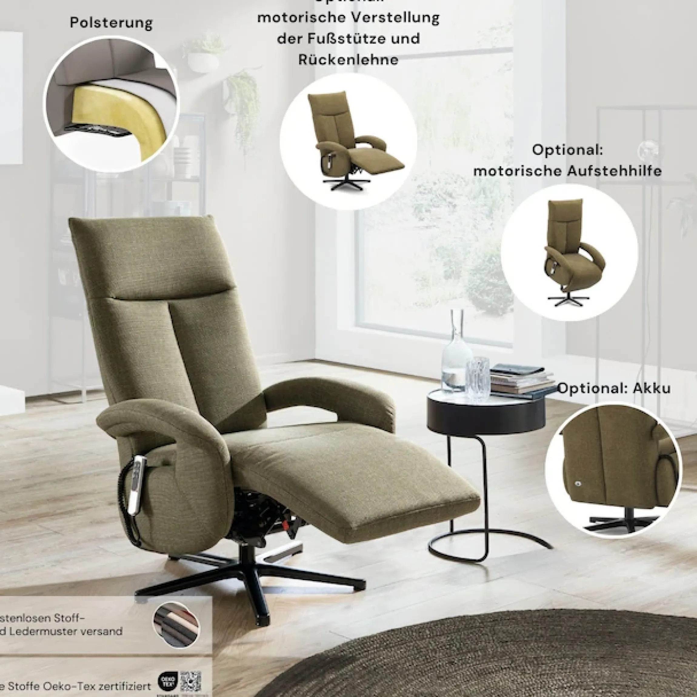 sit&more TV-Sessel »Zoe, inkl. Kopfteilverstellung & 360° Drehfunktion« wahlweise mit 2 Motoren, Akku & Aufstehhilfe