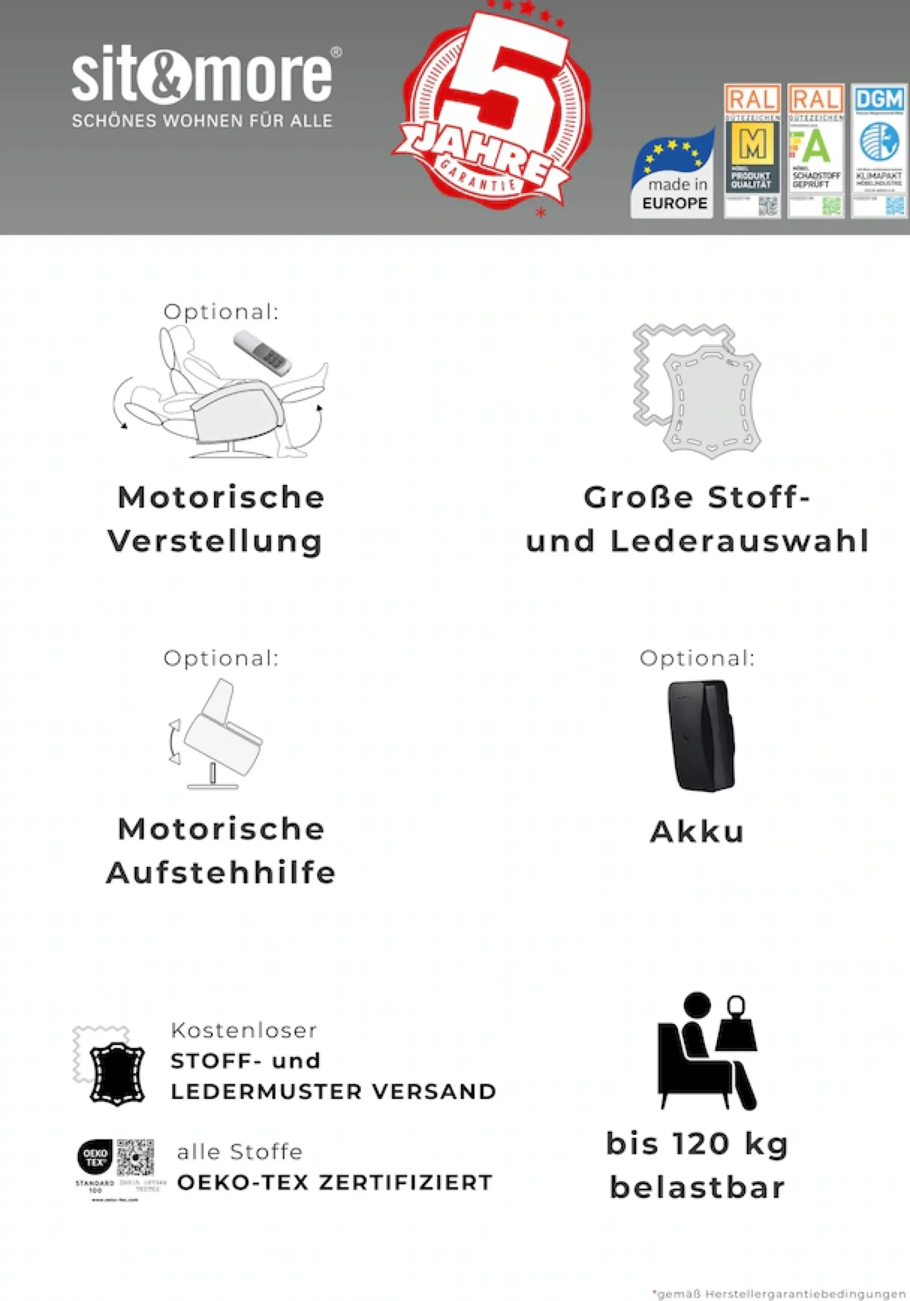 sit&more TV-Sessel »Zoe, inkl. Kopfteilverstellung & 360° Drehfunktion« wahlweise mit 2 Motoren, Akku & Aufstehhilfe