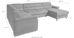 sit&more Wohnlandschaft »Ascara U-Form, B:312cm, klassisches Design, Taschenfederkernpolsterung« inklusive Boxspring/Federkern-Polsterung, wahlweise mit Schlaffunktion