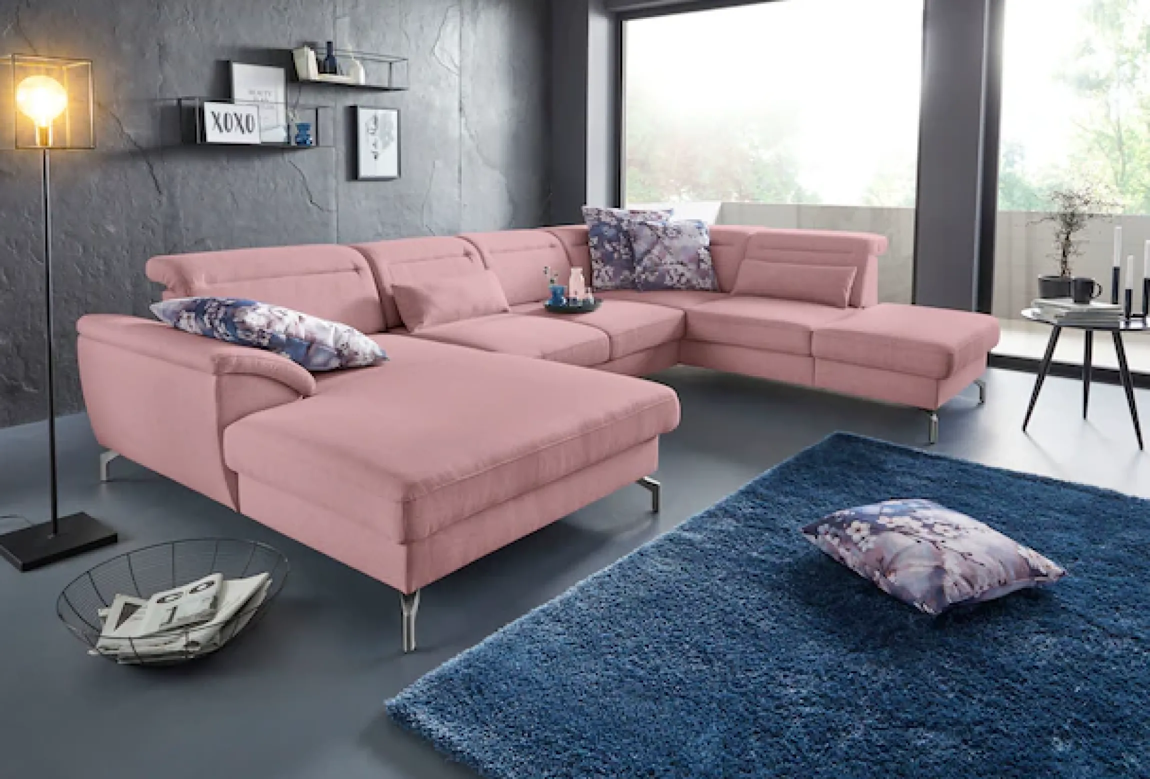 sit&more Wohnlandschaft »Percy U-Form« 15 cm Fußhöhe, Sitztiefenverstellung, wahlweise in 2 Fußfarben