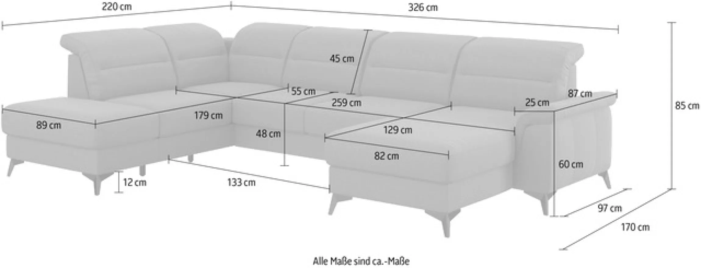 sit&more Wohnlandschaft »Sinatra U-Form« optional mit Kopfteilverstellung und Armteilfunktion, Metallfüße