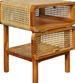 SIT Nachtkonsole »ROMANTEAKA aus Teak mit Wiener Geflecht & Klappe« Luftiges Peddigrohr-Geflecht für natürliche Belüftung