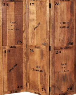 SIT Paravent »Halle 3-tlg. aus Mangoholz mit Schriftzügen & Gebrauchsspuren« 3-teiliger Raumteiler mit originellen schwarzen Schriftzügen