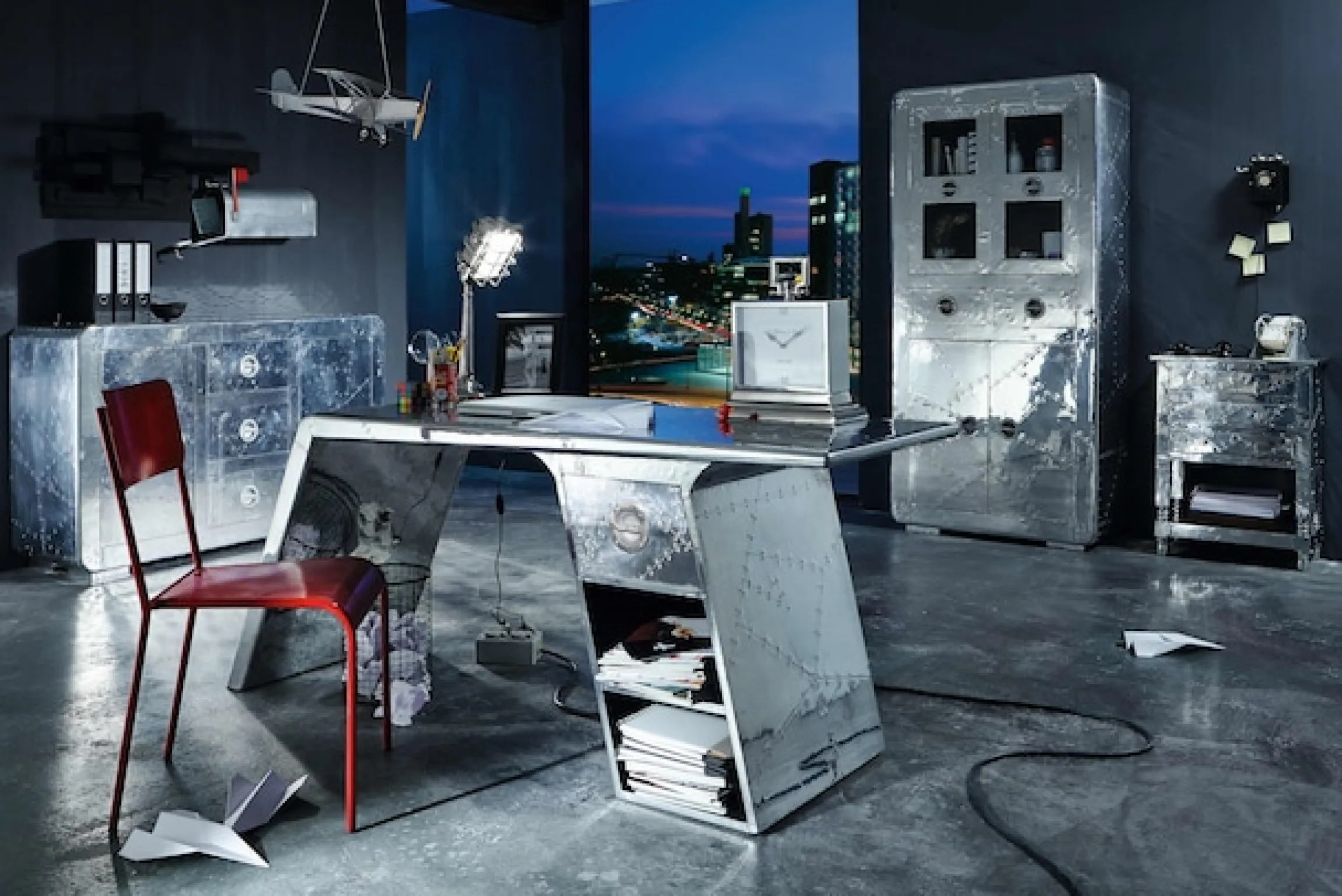 SIT Schreibtisch »Bürotisch AIRMAN in moderner Flugzeugoptik mit Stauraumfächern« Factory‑Design mit Schubkasten & offenen Ablagen