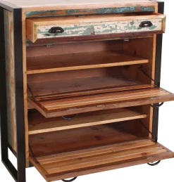 SIT Schuhschrank »Fiume Altholz Lamellenoptik Vintage Industrial Flur« Schuhschrank aus Altholz mit Lamellenfront im Vintage Design