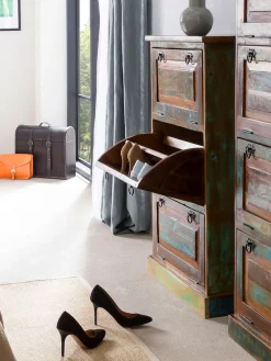 SIT Schuhschrank »Utrecht aus Altholz mit 3 Kippfächern für 15 Paar Schuhe« Schuhkipper aus bunt lackiertem Altholz im Vintage-Stil