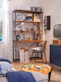 SIT Sekretär »T-NEST SHELF OFFICE aus Mangoholz mit Metallregal Industrial« Offenes Regal mit integrierter Schreibfläche im Industrial-Design