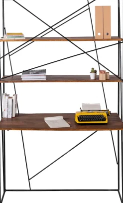 SIT Sekretär »T-NEST SHELF OFFICE aus Mangoholz mit Metallregal Industrial« Offenes Regal mit integrierter Schreibfläche im Industrial-Design
