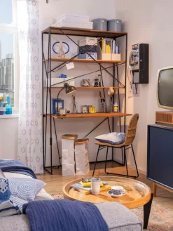 SIT Sekretär »T-NEST SHELF OFFICE aus Mangoholz mit Metallregal Industrial« Offenes Regal mit integrierter Schreibfläche im Industrial-Design