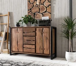 SIT Sideboard »Florenz Akazienholz Kommode mit Baumkante & Metallgestell« Akazienholz mit natürlichen Holzkanten & Metallgestell