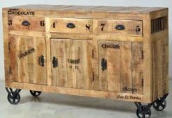 SIT Sideboard »RUSTIC aus Mangoholz mit Türen & Schubladen« Mobil auf Metallrollen im authentischen Factory-Design