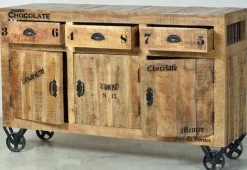 SIT Sideboard »RUSTIC aus Mangoholz mit Türen & Schubladen« Mobil auf Metallrollen im authentischen Factory-Design