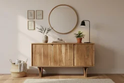 SIT Sideboard »Tallinn aus Akazie mit Holzwangen-Gestell & 3 Türen« 1 Stk. tlg. 3 Türen, viel Stauraum & sichtbare Akazienholz-Maserung