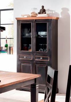 SIT Vitrine »CORSICA mit Glas- und Holztüren im Vintage-Design« Antikes Flair mit Glasfront und honigfarbiger Deckplatte