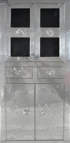 SIT Vitrine »Wohnzimmerschrank AIRMAN Mangoholz + MDF mit Alu‑Beschlägen« Futuristisches Industrial‑Design mit verspiegelter Alu‑Optik