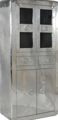 SIT Vitrine »Wohnzimmerschrank AIRMAN Mangoholz + MDF mit Alu‑Beschlägen« Futuristisches Industrial‑Design mit verspiegelter Alu‑Optik