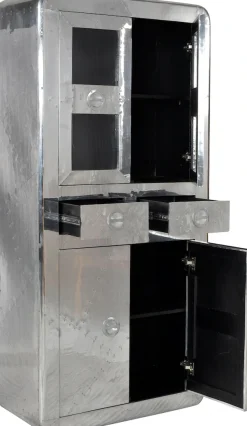 SIT Vitrine »Wohnzimmerschrank AIRMAN Mangoholz + MDF mit Alu‑Beschlägen« Futuristisches Industrial‑Design mit verspiegelter Alu‑Optik