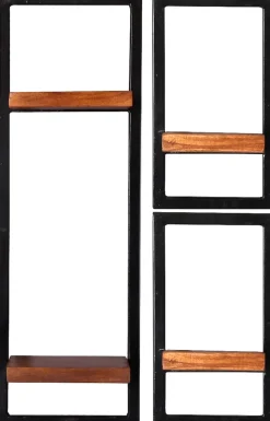 SIT Wandregal »Abomey Wandregal-Set 3-teilig aus Mangoholz mit Altmetall« Set,2 niedrige & 1 hohes Wandregal für flexible Wandgestaltung