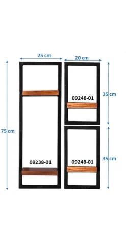 SIT Wandregal »Abomey Wandregal-Set 3-teilig aus Mangoholz mit Altmetall« Set,2 niedrige & 1 hohes Wandregal für flexible Wandgestaltung