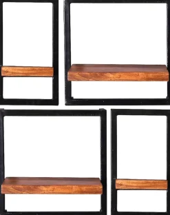 SIT Wandregal »Akko Wandregal-Set 4-teilig aus Mangoholz mit Altmetall« Set,2 kleine & 2 breite Wandregale für flexible Gestaltung