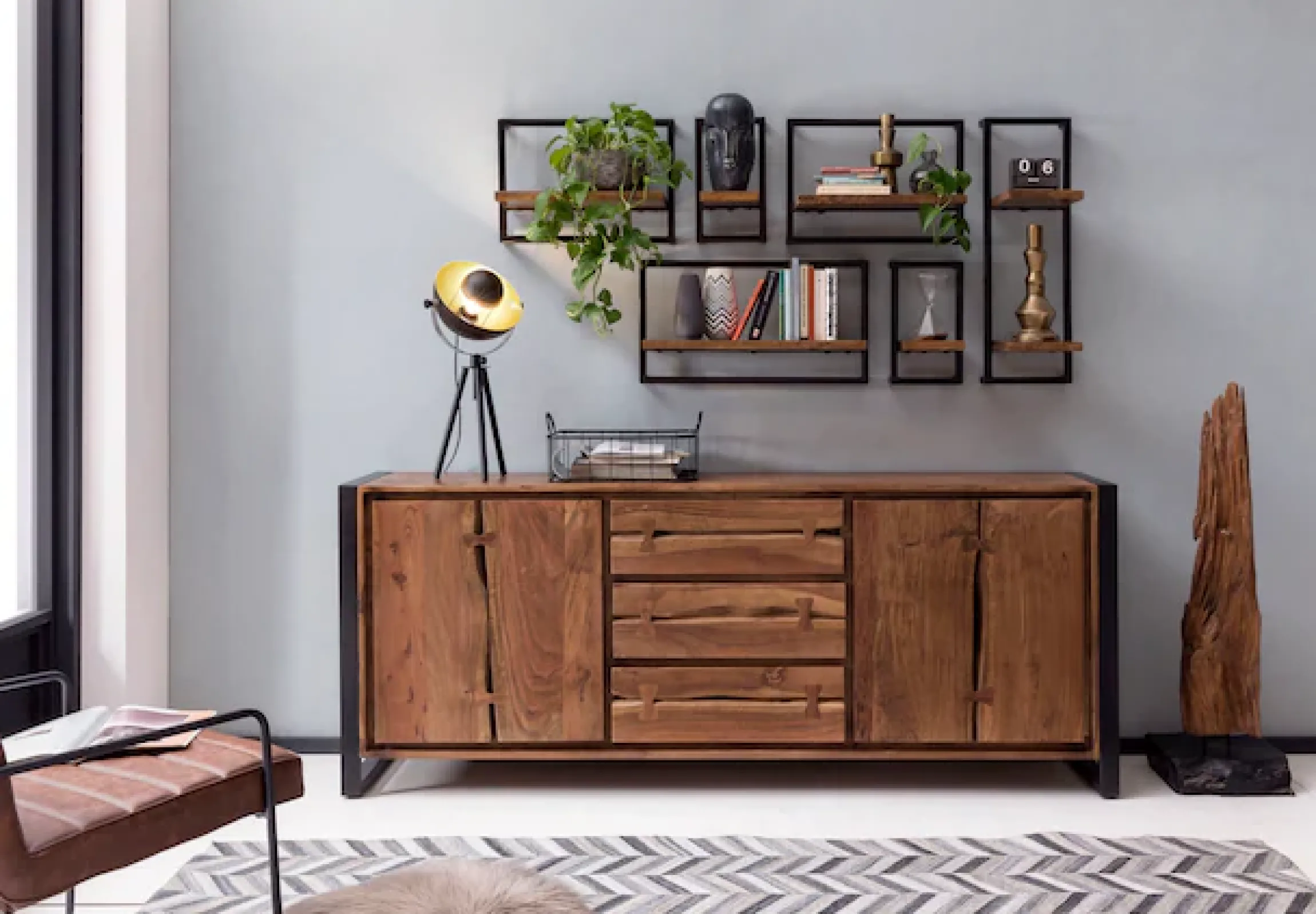 SIT Wandregal »Regal PANAMA – Industrial Regal aus Mango‑Holz & Altmetall« Wandregal aus Mango‑Holz & Altmetall für vielseitigen Stauraum